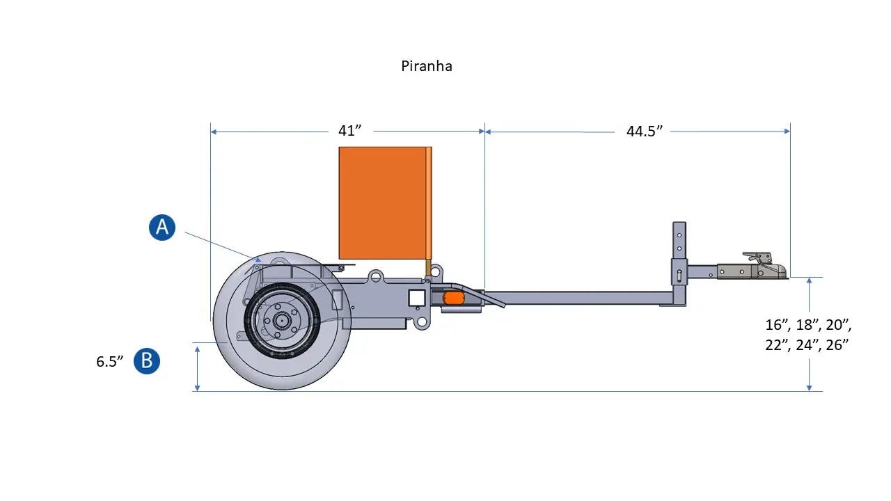 Piranha Afmetingen Zijaanzicht (met magneten omhoog)