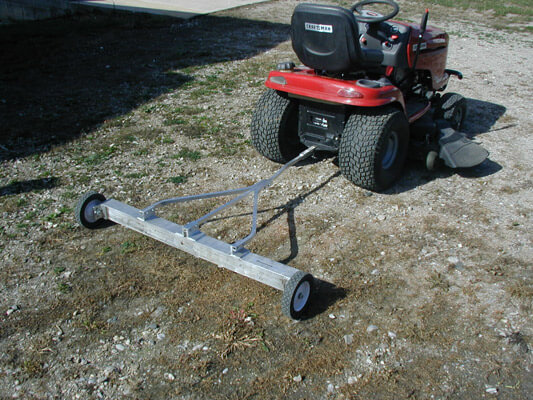 Sweeper easily rolls over grass, gravel, sandy areas and pavement