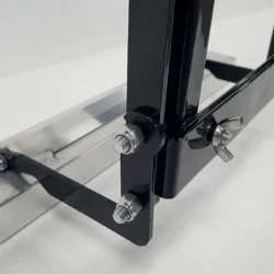 NAOS magnet mounting arms extend magnet under forklift and pivot and allow magnet housing pivot if magnet strikes ground