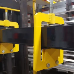 Upward clamping fork pockets on Upland magnetic sweeper