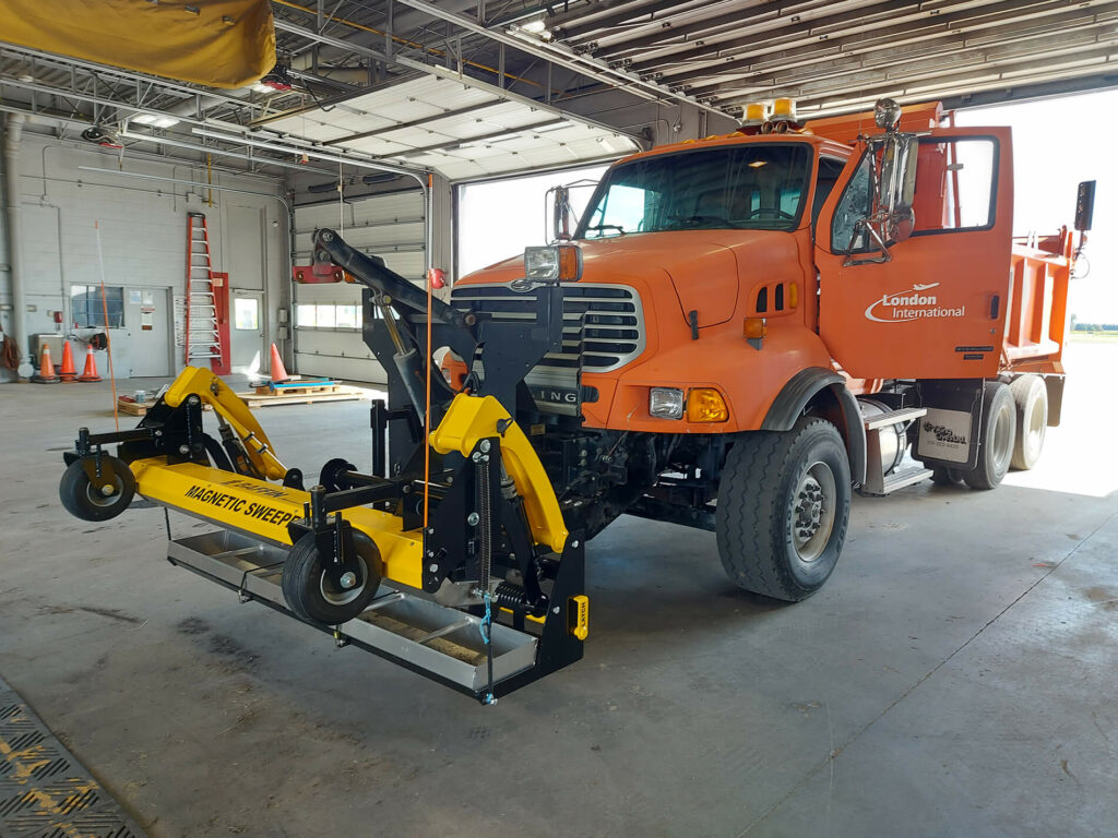 Commercial Truck Magnetic Sweeper Raised For Cleanoff