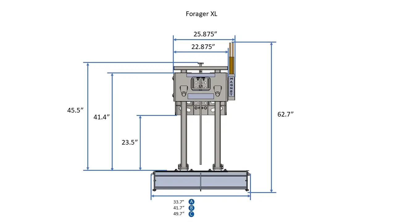 Forager XL Maximum Extended Dimensions Front View