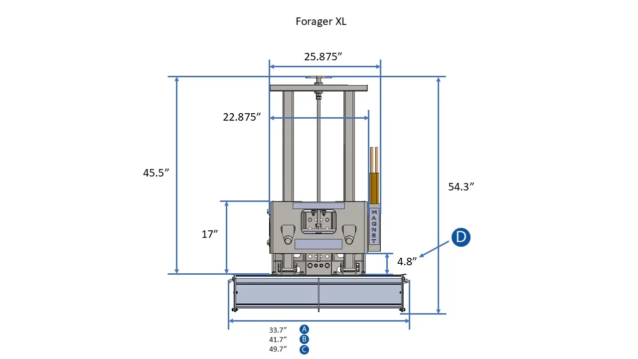 Forager XL Minimum Extended Dimensions Front View