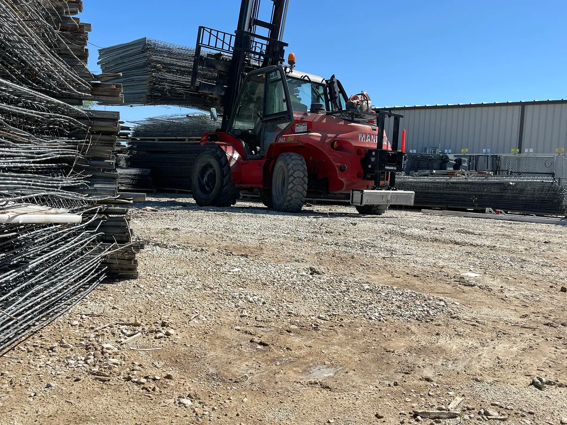 Manitou Forklift Magnetic Sweeper at Fence Manufacturer