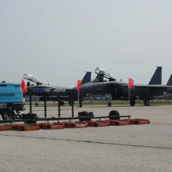 F15 Plane on Apron with Seeker Airdrag Friction Sweeper