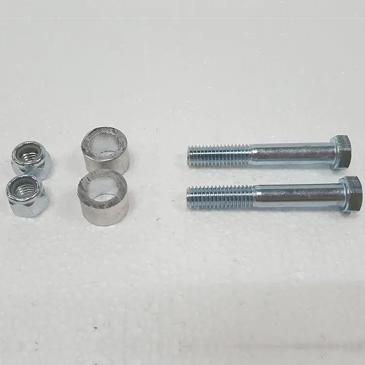 Part #8 Naos pivot arm fasteners 0.375 inch x 2.5 inch bolts (2pcs) with nyloc nuts (2 pcs) and 0.625 inch aluminum spacers (2 pcs)